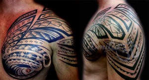 Polynesian Shoulder and Half Chest Tattoo