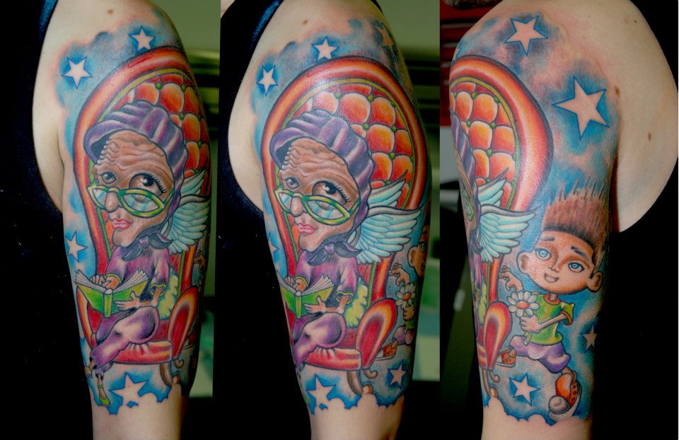 Colorful Grandma Half Sleeve Tattoo