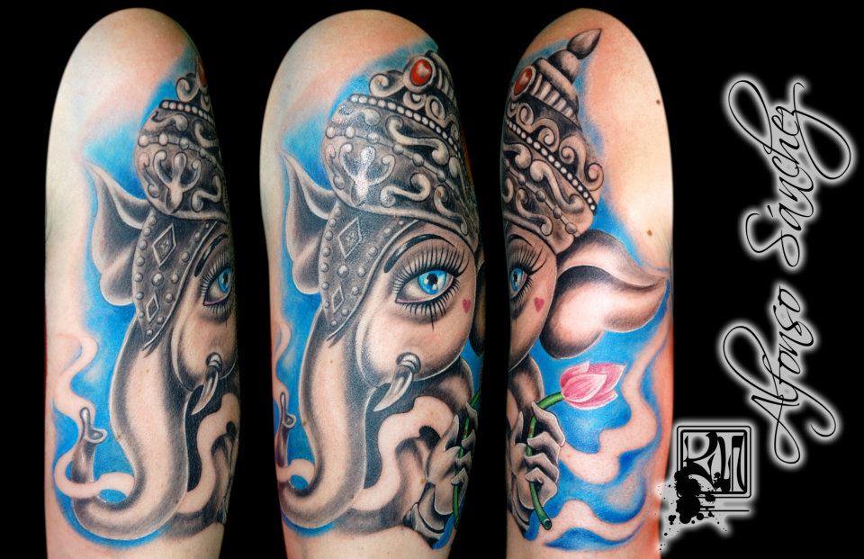 Colorful Ganesha Shoulder Tattoo