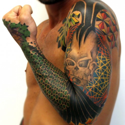 Geometric Colorful Sleeve Tattoo (In progress) - Balinese Tattoo Miami