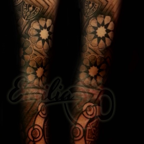 Geometric Black and White Sleeve Tattoo - Balinese Tattoo Miami