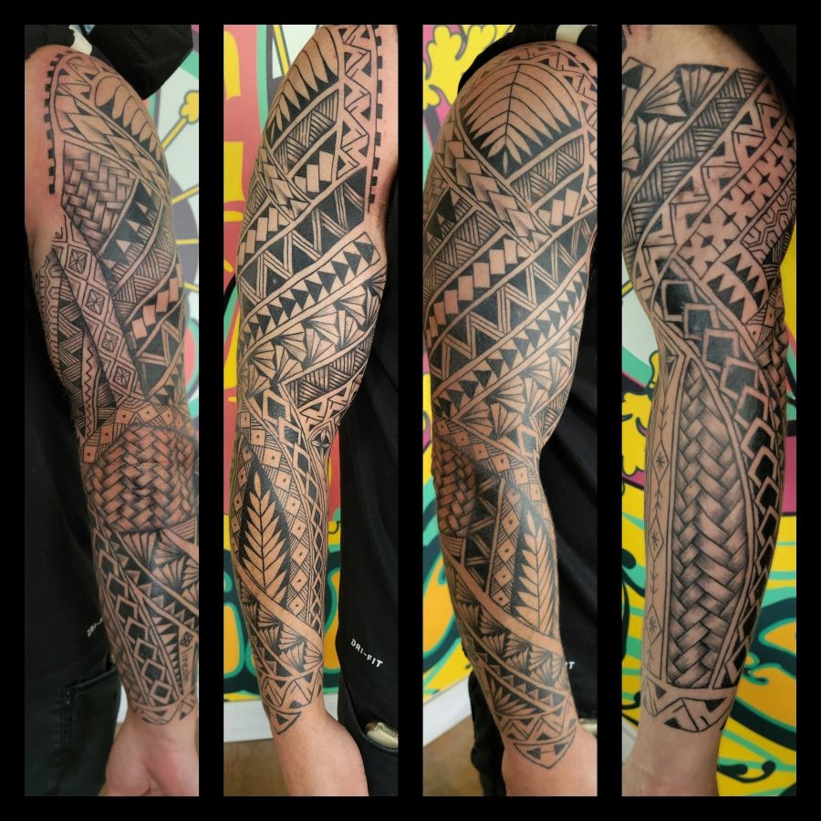 Free hand Polynesian sleeve - Balinese Tattoo USA