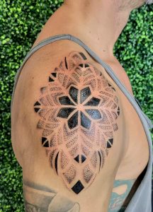 Dotwork Mandala Shoulder Tattoo