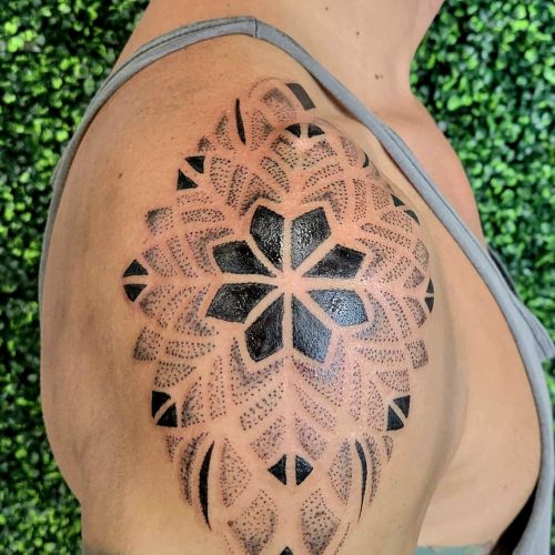 Dotwork Mandala Shoulder Tattoo