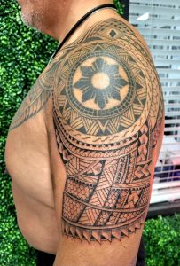Free hand Polynesian Half Sleeve Tattoo