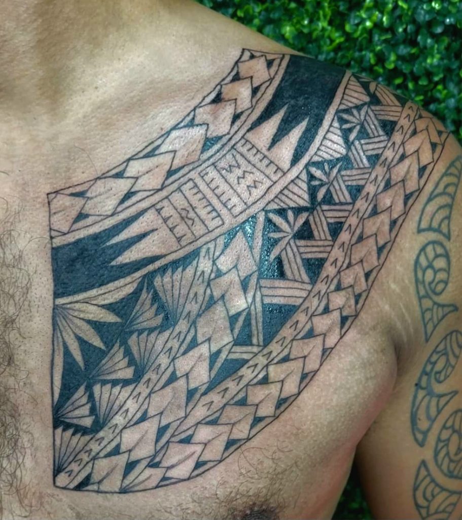 Free hand Polynesian Chest Tattoo